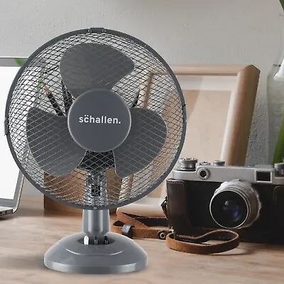 Schallen Electric Portable Air Cooling Small Office Table Desk Fan 9'' Inch Grey • £17.99