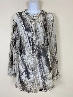 Mossimo Womens Size L Sheer Abstract Pattern Tunic Blouse Long Sleeve Zippered • $5.26