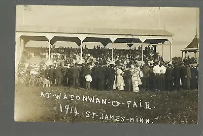 St. James MINNESOTA RPPC 1914 COUNTY FAIR Grandstand MOTORCYCLES Nr Madelia • $29.99