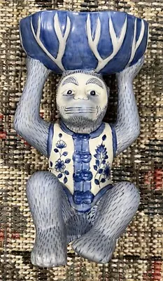 Andrea By Sadek Blue Monkey Catch Bowl Trinket Lotus Dish Chinoiserie Vintage • $274.99