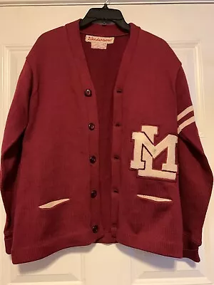 Vintage 1969 Red Wool Varsity Cardigan Sweater Letterman Seattle Lasley • $46.99