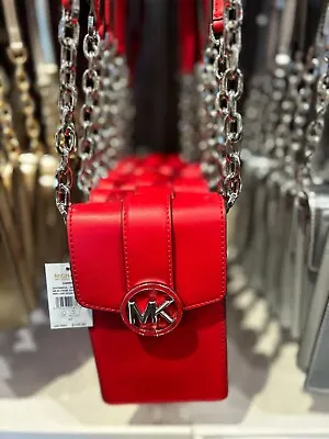 Michael Kors Carmen Small Phone Holder Crossbody Shoulder Bag Purse Handbag Red • $89.07