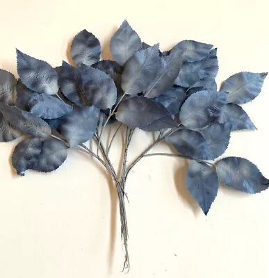 Vintage Millinery Blue Leaves ~ Original 12 Stems Wired ~ Unused Condition! • $7.50