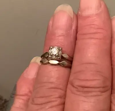 1940’s WEDDING RING SET 14k White Gold .33 Ct Diamond Illusion Engagement Sz 5.5 • $625
