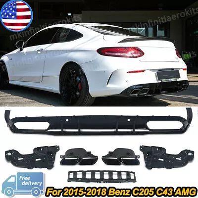 Rear Diffuser Black Exhaust Tips C63S Style For Benz C205 Coupe AMG 2015-2021 • $259.42