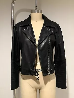 Veda Women's Smooth 100% Leather Black Moto Jacket Good Condition Size Small • $195