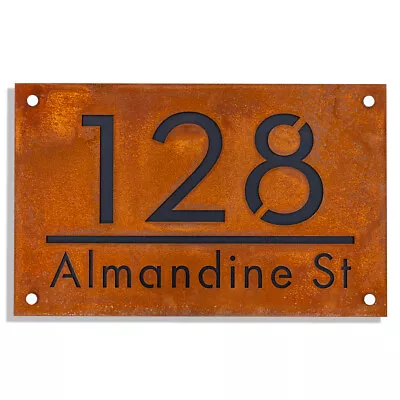 House Number Rustic Sign Street Name Address Plaque Rusted Steel • $179