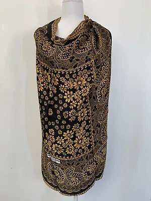 Mila SchÖn Concept Amazing Scarf Black Mustard Floral Size 35  Rolled By Hand • $29.99