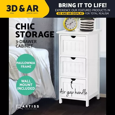 Artiss Bedside Table 3 Drawers Side Table Storage Cabinet Nightstand Bathroom • $73.95