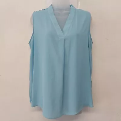 M&S Ladies Tank Top Blouse Size 16 Blue V Neck Sleeveless • £3