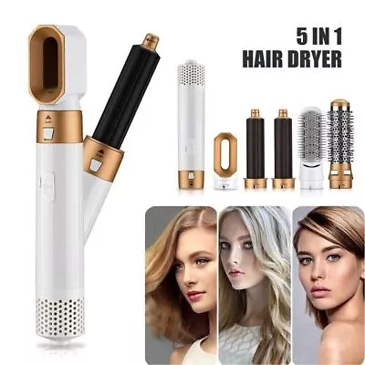 New 5 In 1 Professional Hair Styler Curler Straightner Hot Air Brush Gold White • £15.90