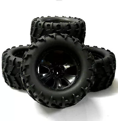 BS904-014B 1/10 Scale Black RC Nitro Monster Truck Off Road Wheels And Tyres X 4 • £48.02