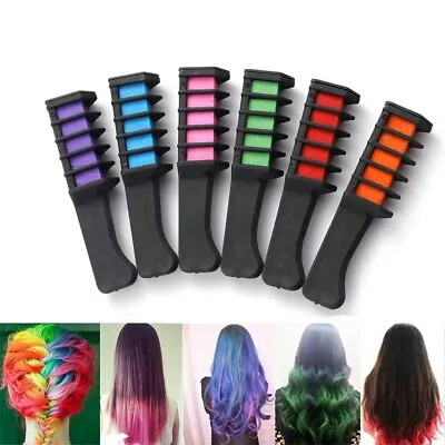 6 Colors Hair Chalk Comb Temporary Hair Dye Marker Gifts For Girls Kids Adults • £2.39