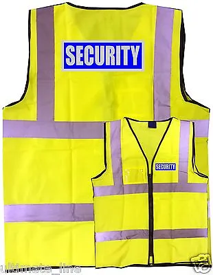 SECURITY Printed  Hi-vis SAFETY VEST WAISTCOAT ZIPPED & ID Yellow • £13.96