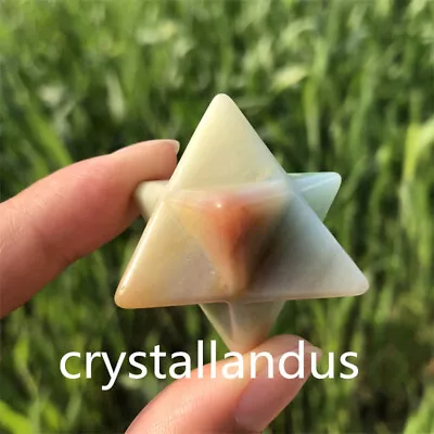 £9.49 • Buy 1pc Natural Carved Amazonite Merkaba Star Quartz Crystal Pendant Reiki Gift