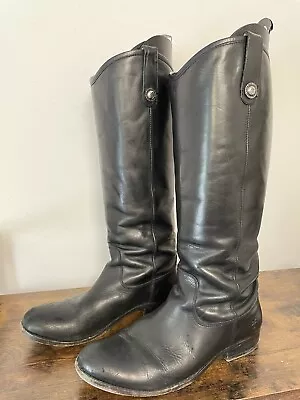 Women's Frye 3477167 Melissa Button Black Leather Pull On Riding Boots Size 9B • $40