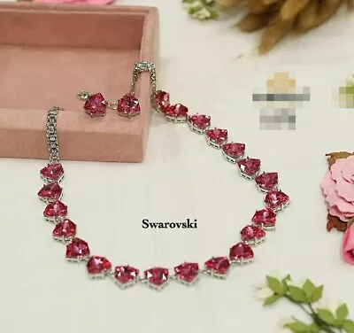 Indian Bollywood Real Swarovski Choker Necklace Silver Plated Bridal Jewelry Set • $283.47