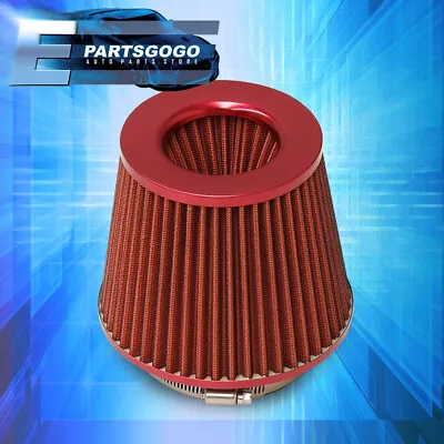 Universal 4  Mesh Air Cold Short Intake Filter SRI JDM VIP Dry Cone Aluminum Red • $15.99