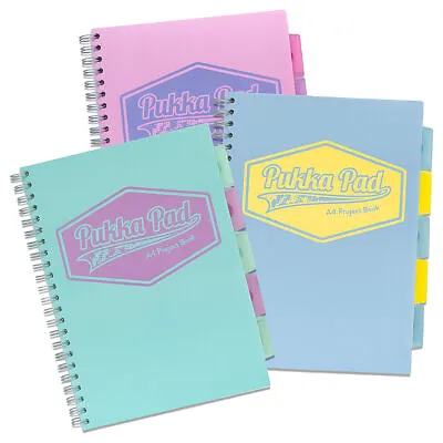 3x Pukka Pad Pastel A4 Wirebound Project Books Ruled 80gsm (8630-PST) 3 Colours • £16.99