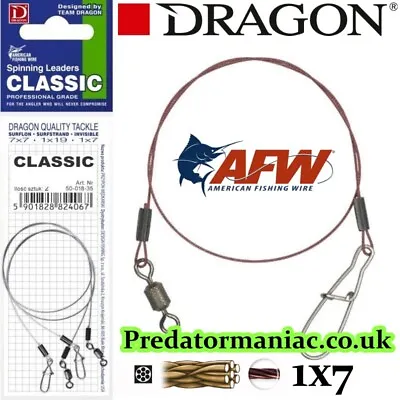 £3.89 • Buy Dragon Classic 1x7 Surfstrand 2pcs. Wire Leaders. Afw Pike Trace ,lure,dead Bait