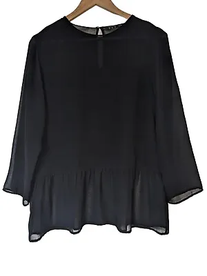 Zara Sheer Black Long Sleeve Peplum Top Blouse Size XL • £11.50