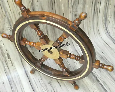 £56.16 • Buy 24  Brass Finishing Wooden Steering Ship Wheel Pirate Vintage Wall Boat Décor