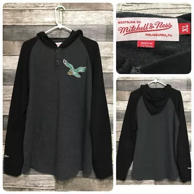 Mitchell & Ness Philadelphia Eagles Shirt Hoodie Men’s XL Gray Black Embroidered • $27.99