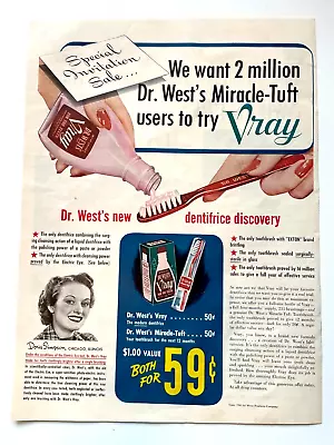 1941 Print Ad Dr. West's Vray Dentifrice Miracle-Tuft Toothbrush Dental Goods • $8.95