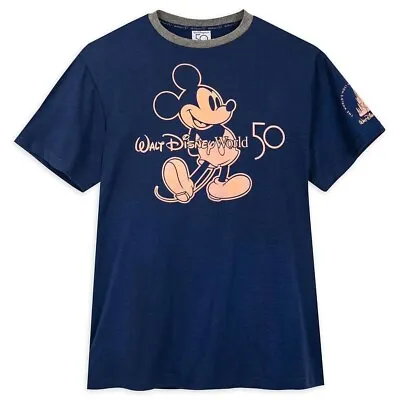 Walt Disney World 50th Anniversary Mickey Ringer Blue T-Shirt Adult SMALL S NEW • $32.95