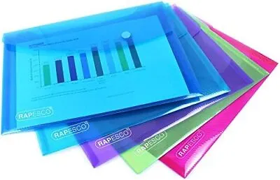 Rapesco 0689 Bright Transparent Popper Wallet - A5 - Assorted Colours - Pack Of • £7.07