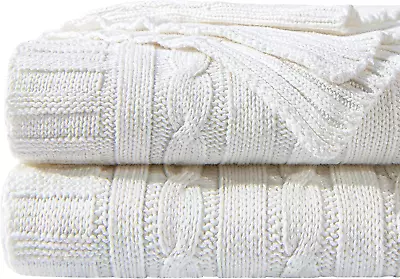 100% Pure Cotton Cable Knit Throw Blanket Super Soft Warm 51X67 Knitted Throw B • £43.75