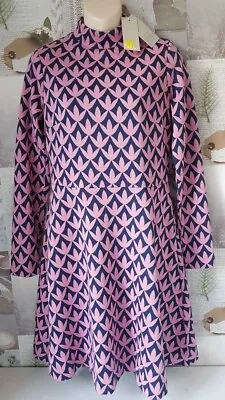 Boden High Neck Jacquard Pink Navy Cotton Geo Print Dress Size 8 BNWT • £29.99