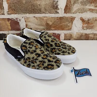 Vans Classic Slip On Shoes Black Leopard Cheetah Sherpa Faux Fur Women Size 8.5 • $20.98