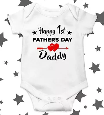 Happy First Father's Day Babygrow -  Daddy Dad Baby Suit Vest Grow Bodysuit Gift • £6.99