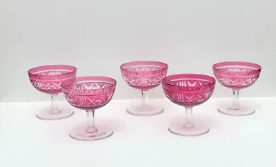 $125 • Buy 5 Val St Lambert Cut Glass Cranberry To Clear Champagnes 