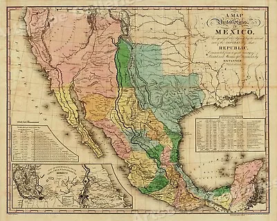 1820s “United States Of Mexico” Vintage Style Southest Wall Map - 24x30 • $23.95