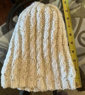 Winter White Beanie W/ Silver Sequins & Polar Fleece Lined Child SizeKnit Beanie • $2.50