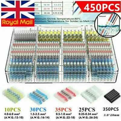 450Pc Waterproof Solder Seal Heat Shrink Wire Cable Connectors Crimps Butt Joint • £6.90