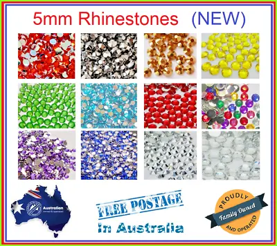 100/500/1000/2000 Coloured 5mm Rhinestones Crystal Acrylic Nail Art Non Hotfix • $2.43