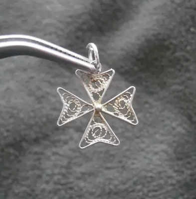 Delicate Maltese Cross Vintage Filigree 925 Sterling Silver Charm Pendant • $14.50