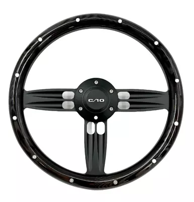 14  Black Double Barrel Steering Wheel W/ Dark Pine Wrap Horn For Chevy C10 • $202.99