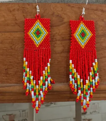 Tribal Earrings Native Large Boho American Seed Beads Handmade Earring • $19.99