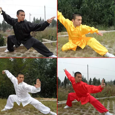 Kung Fu Tai Chi Uniform Martial Arts Suit Shaolin Changchuan Clothes Solid Color • £31.19