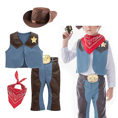 Kids Boys Cowboy Costume Role Play Cowboy Outfit Cosplay Halloween Costume • $7.69