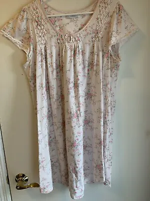 Miss Elaine Woman Plus 1x Nightgown Cotton Blend Knit Pink Rose Floral Pretty SS • $12.99