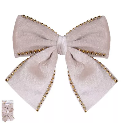 Taupe Velour Bows Set Of 2  Christmas Decoration • $19.96