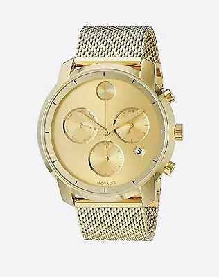 Brand New Movado Bold Men’s PVD Yellow Gold 44mm Mesh Band Watch 3600372 • $449