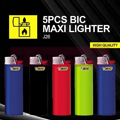 5 X Bic Lighters Maxi Bulk Pack Of 5 Randomly Selected Colours Made In France • $8.90