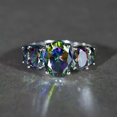 Gorgeous Mystic Topaz 925 Silver Rings Women Cubic Zirconia Wedding Gifts Sz6-10 • $2.81