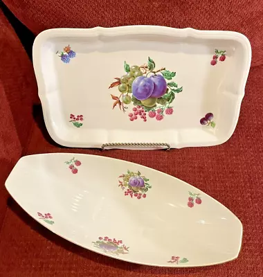 Vintage Naaman Israel Porcelain Floral & Plum Matched Serving Bowl & Tray • $45